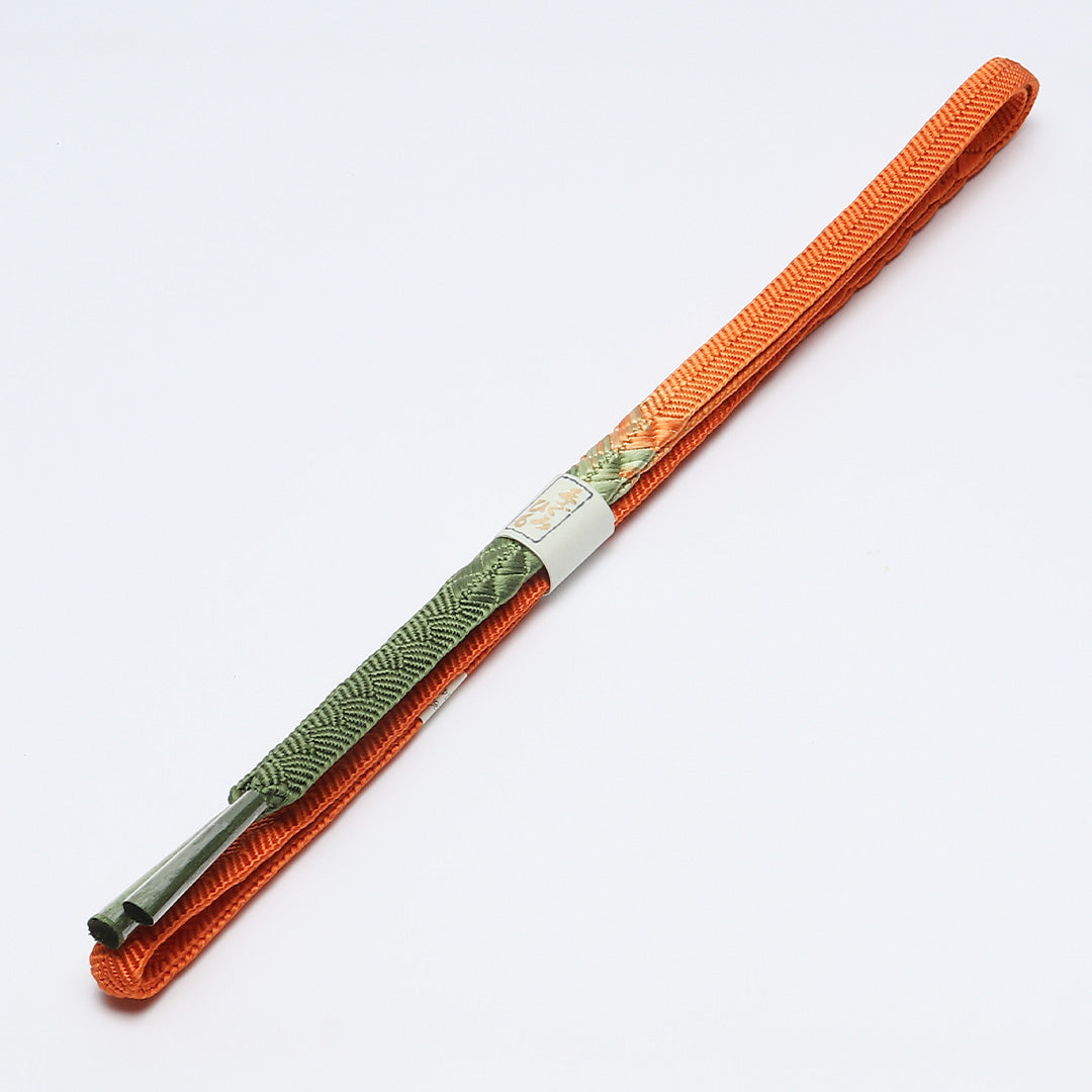 未使用品 帯締め・帯揚げセット 礼装用 正絹 平組紐 笹浪組 綸子 朱系 1254-01018