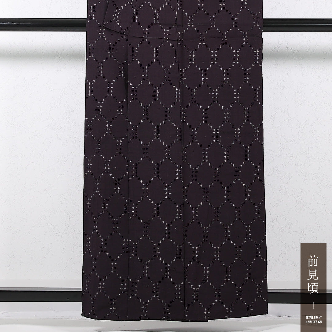洗える着物 木綿の紬 単衣 身丈147cm 裄丈62cm 木綿 Aランク カジュアル バチ衿 Sサイズ 十字絣 紫系 RP 1223-17383