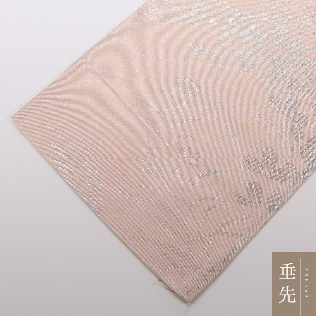 夏物 袋帯 帯丈424cm 正絹 六通 セミフォーマル 秋草文 ピンク系 1243-02491