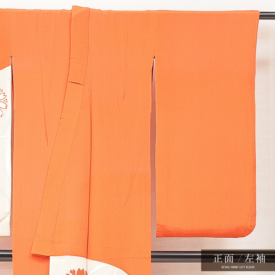 アンティーク 小振袖 袷 身丈151cm 裄丈62cm 正絹 Cランク バチ衿 Sサイズ 撫子 朱系 RP 1216-07109
