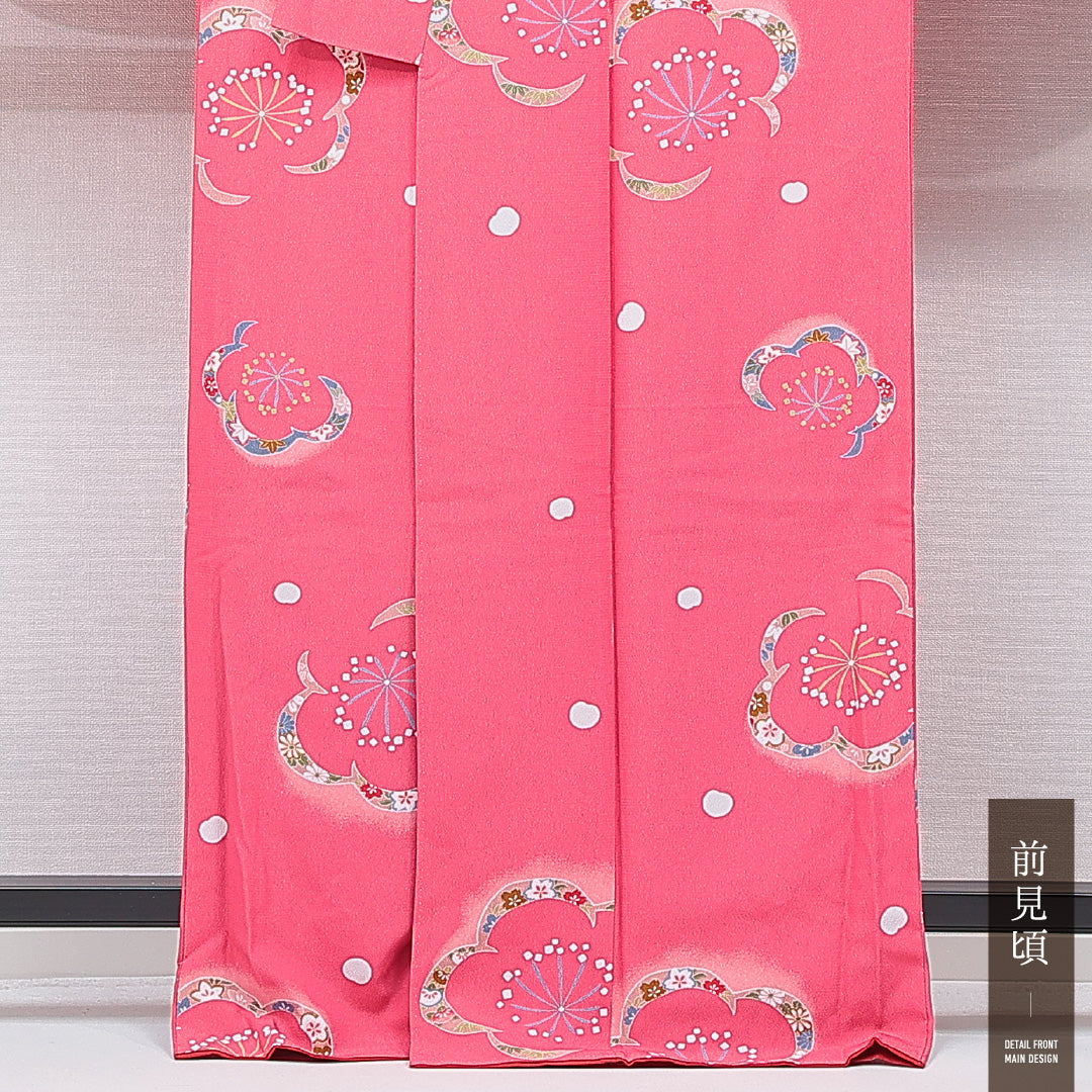 小振袖 袷 身丈163cm 裄丈65cm 正絹 Cランク セミフォーマル 広衿 Lサイズ 梅 ピンク系 LP 1216-07032