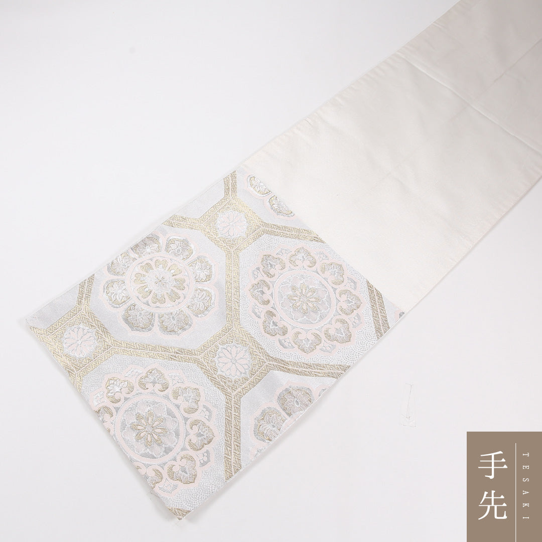 蜀江 袋帯 帯丈412cm 正絹 六通 フォーマル 白系 1243-02609