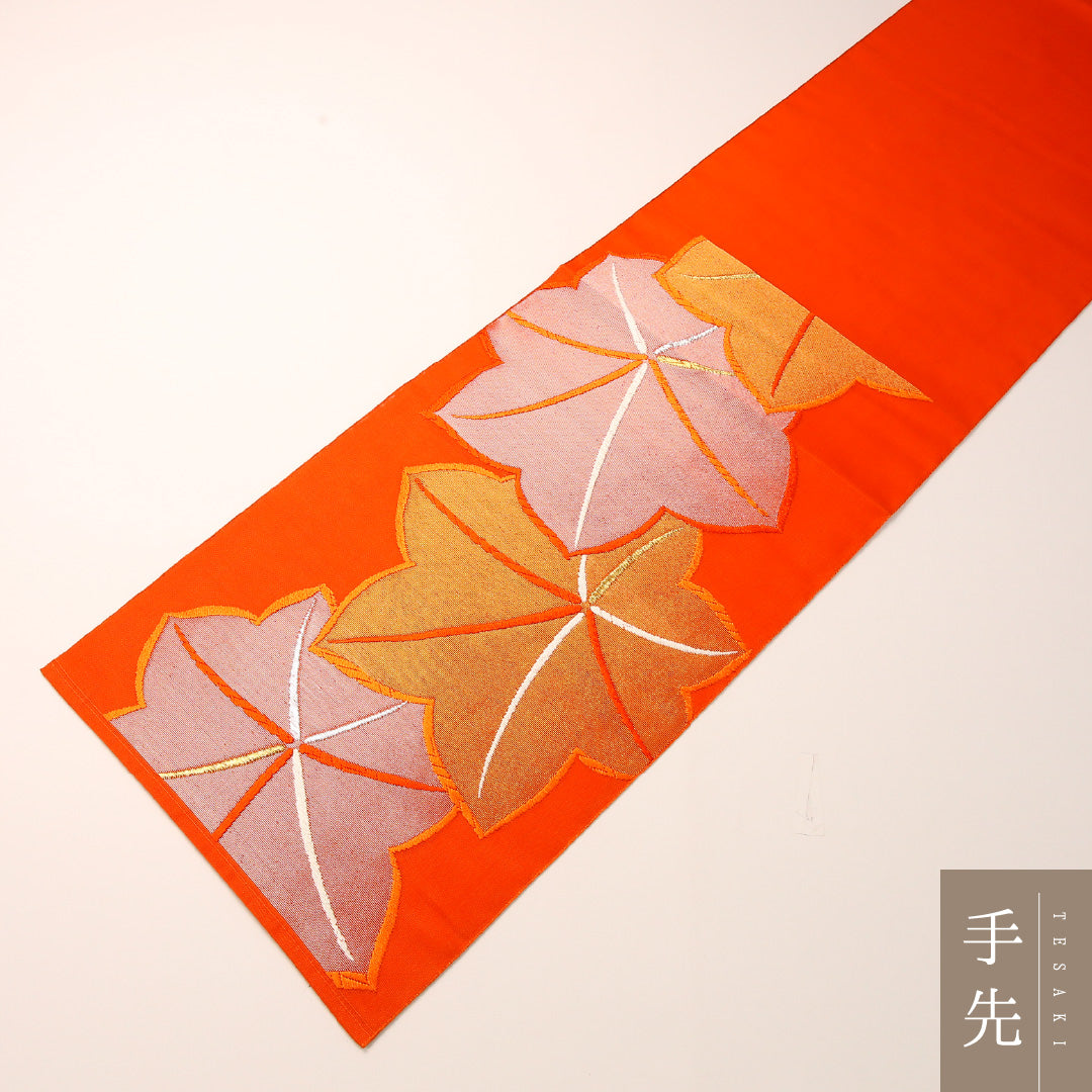 夏物 袋帯 帯丈452cm 正絹 六通 インフォーマル 楓 朱系 1243-02434