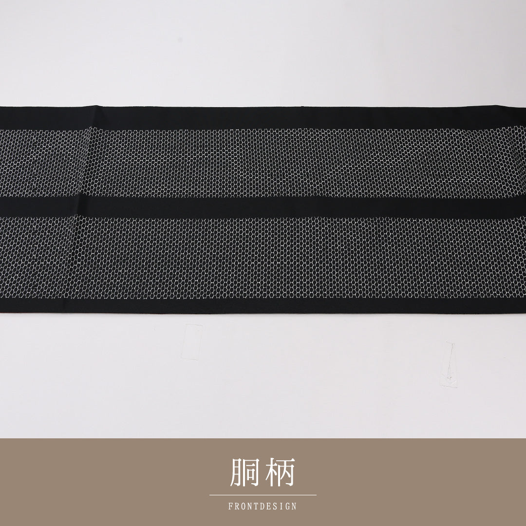縞 袋帯 帯丈444cm 正絹 全通 染め帯 インフォーマル 黒系 白系 1243-02626
