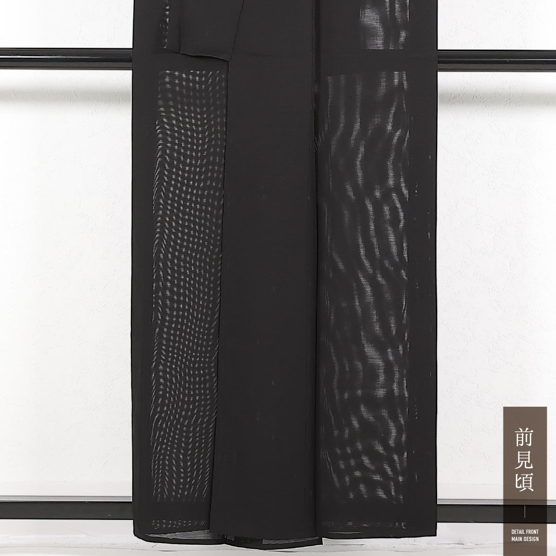 夏物 黒紋付 絽 身丈157cm 裄丈63cm 正絹 Sランク 五つ紋 (五三桐) フォーマル 広衿 Mサイズ 黒系 RP 1230-17396