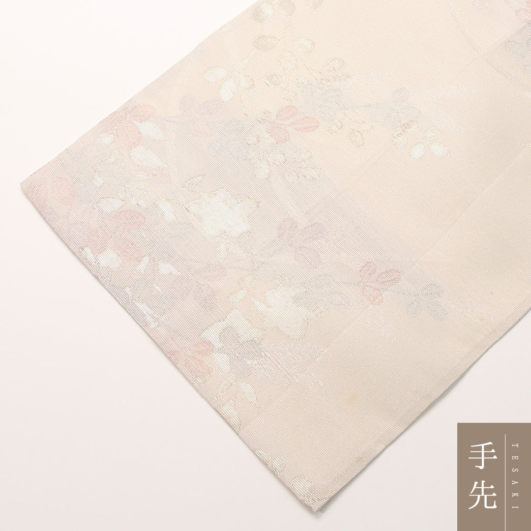 夏物 袋帯 帯丈436cm 正絹 六通 インフォーマル 藤 クリーム系 1243-02438