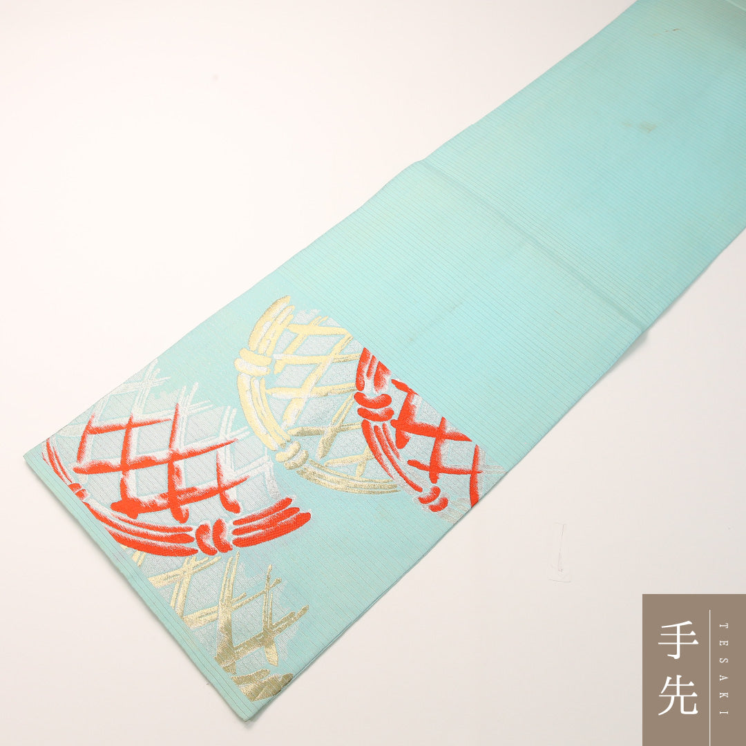 夏物 袋帯 帯丈406cm 正絹 六通 セミフォーマル 光悦垣 水色系 1243-02449