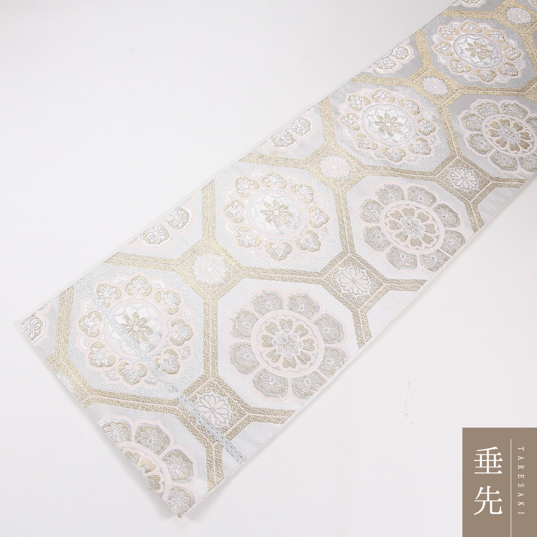蜀江 袋帯 帯丈412cm 正絹 六通 フォーマル 白系 1243-02609