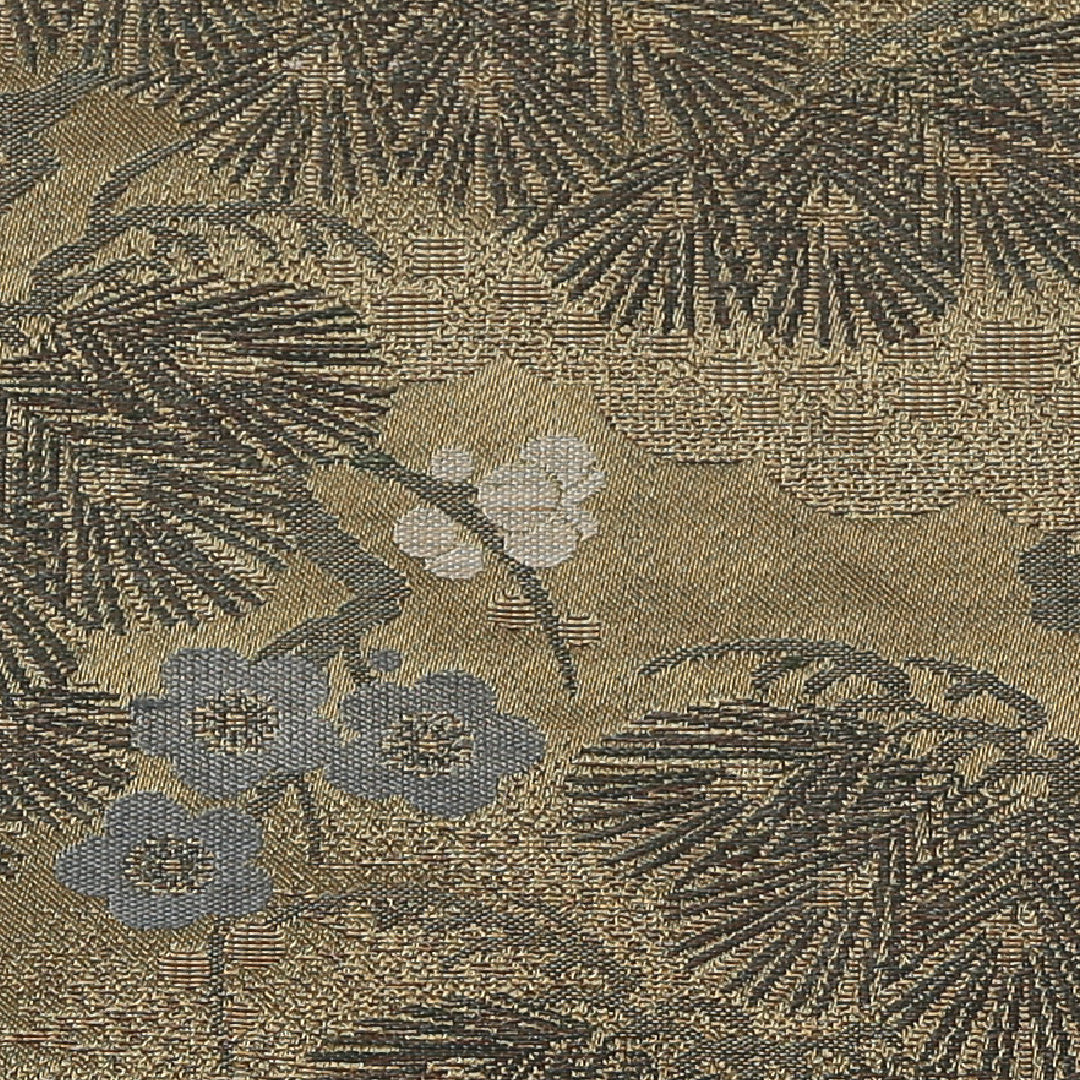アンティーク 丸帯 帯丈400cm 正絹 全通 松 緑系 茶系 1242-00539