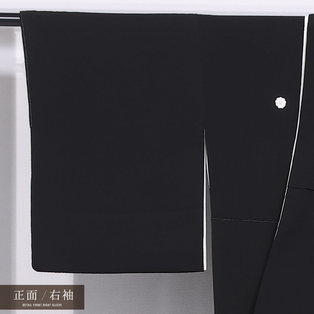 黒留袖 袷 身丈159cm 裄丈64cm 正絹 Sランク 五つ紋 (剣片喰) フォーマル 広衿 Mサイズ 比翼 唐華 鳳凰 青系 RP 1213-06686
