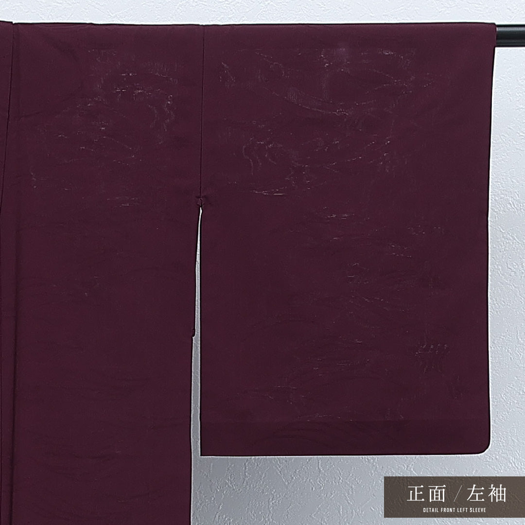 夏物 色無地 身丈156cm 裄丈62cm 正絹 Sランク インフォーマル バチ衿 Lサイズ 光琳波 楓 紫系 RP 1219-17268