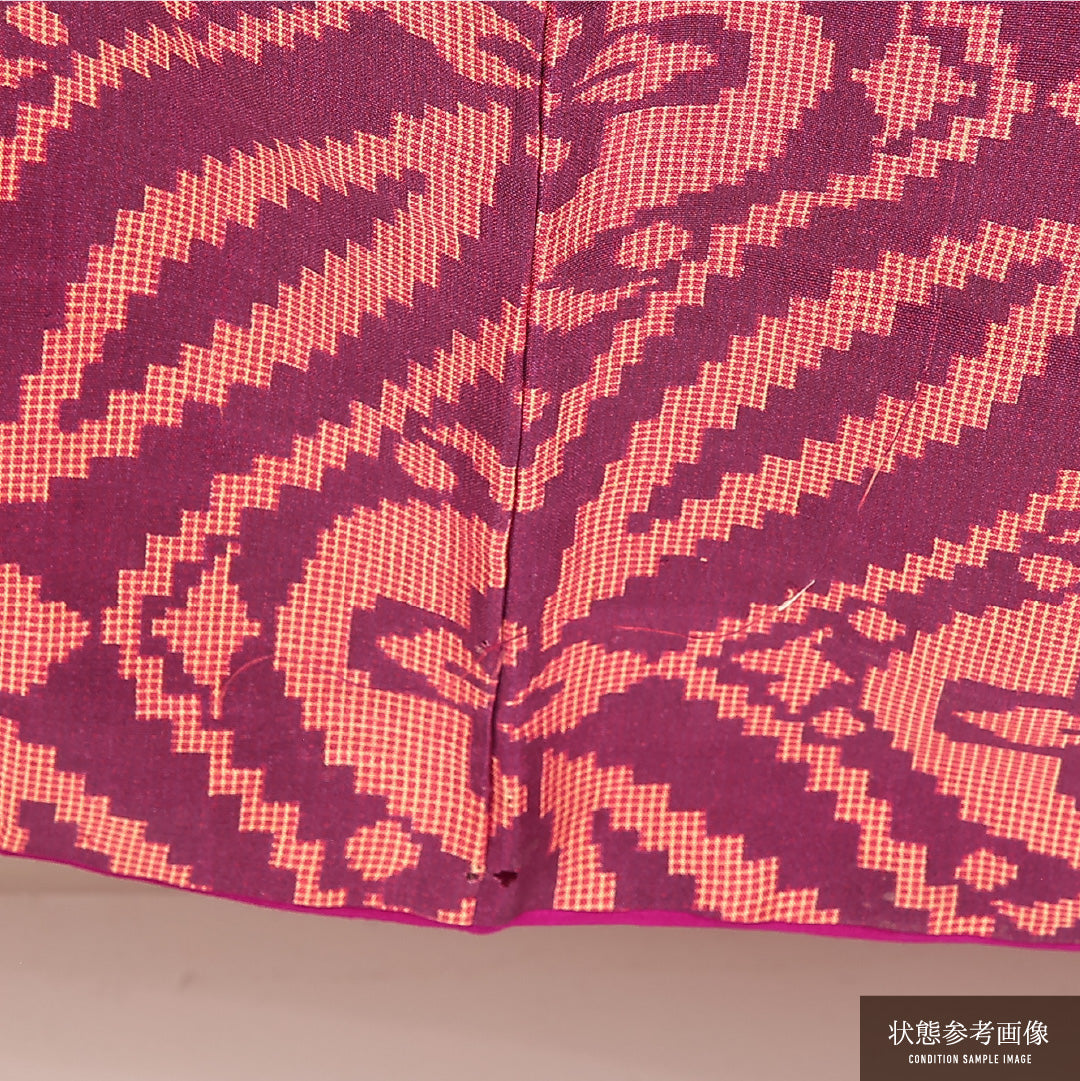 アンティーク 小紋 袷 身丈143cm 裄丈62cm 正絹 Cランク バチ衿 XSサイズ 七宝 花菱 紫系 LP 1221-17200