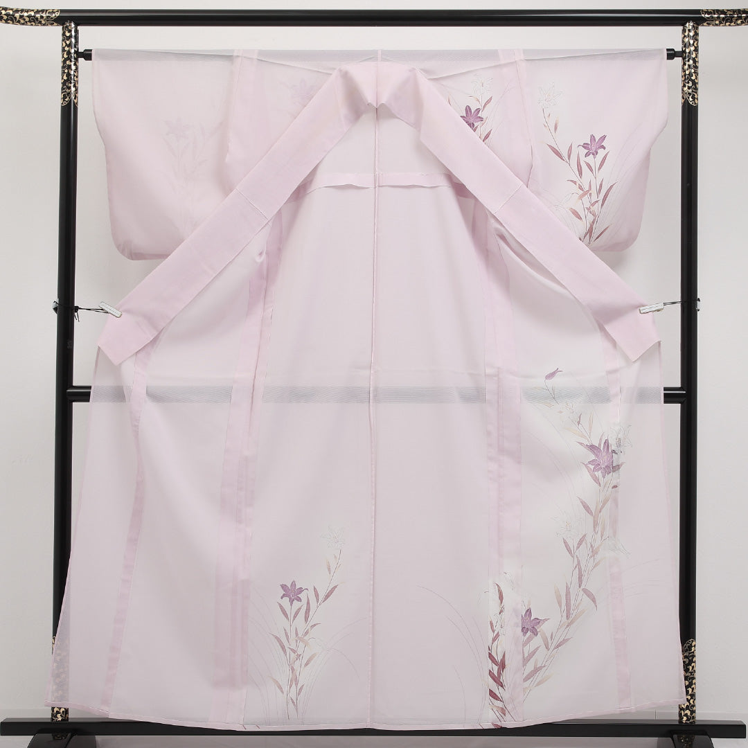 夏物 付下げ 絽 身丈160cm 裄丈64cm 正絹 Cランク インフォーマル 広衿 Lサイズ 金彩 花柄 ピンク系 RP 1218-17315