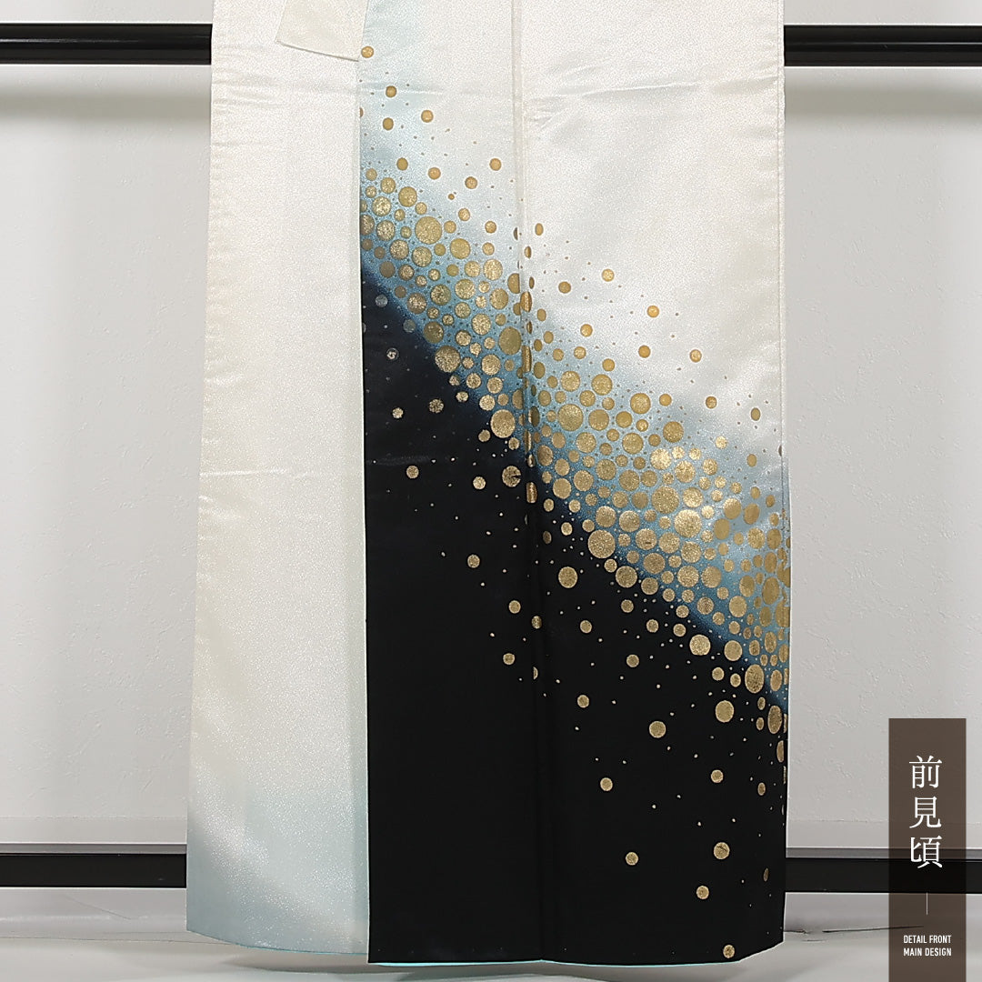 洗える着物 男着物 袷 身丈159cm 裄丈66cm ポリエステル Cランク 踊り用 棒衿 2XLサイズ 創作柄 黒系 RP 1224-17456