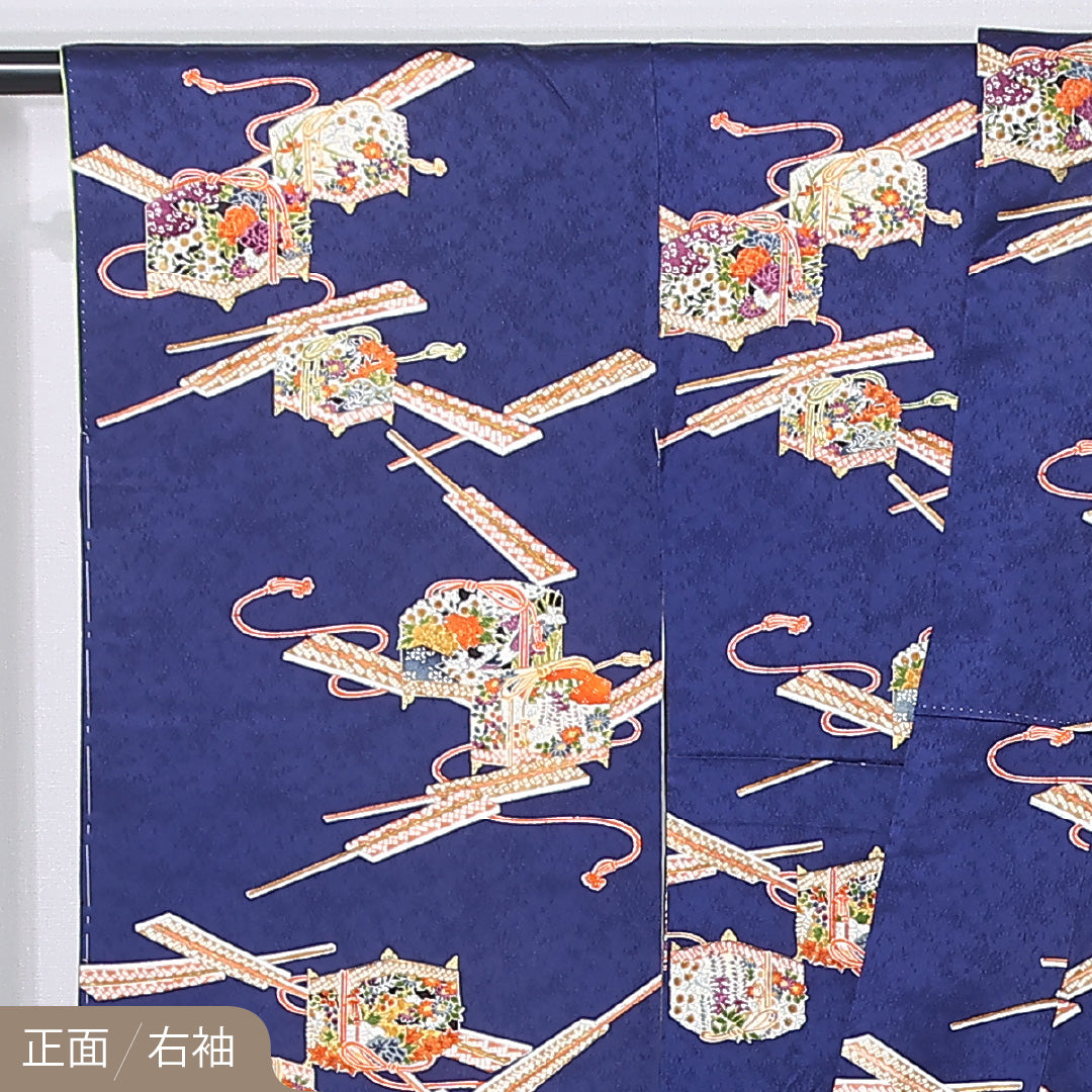 振袖 袷 身丈156cm 裄丈65cm 正絹 Sランク フォーマル 広衿 Mサイズ 玉手箱 紺系 RP 1215-06729