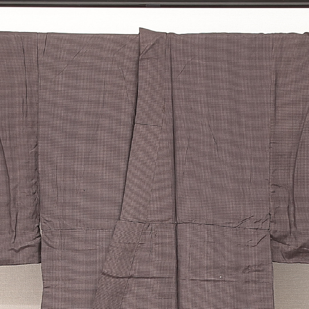 男着物 袷 身丈130cm 裄丈64cm 正絹 Aランク カジュアル 棒衿 XSサイズ 格子絣 茶系 RP 1224-17194