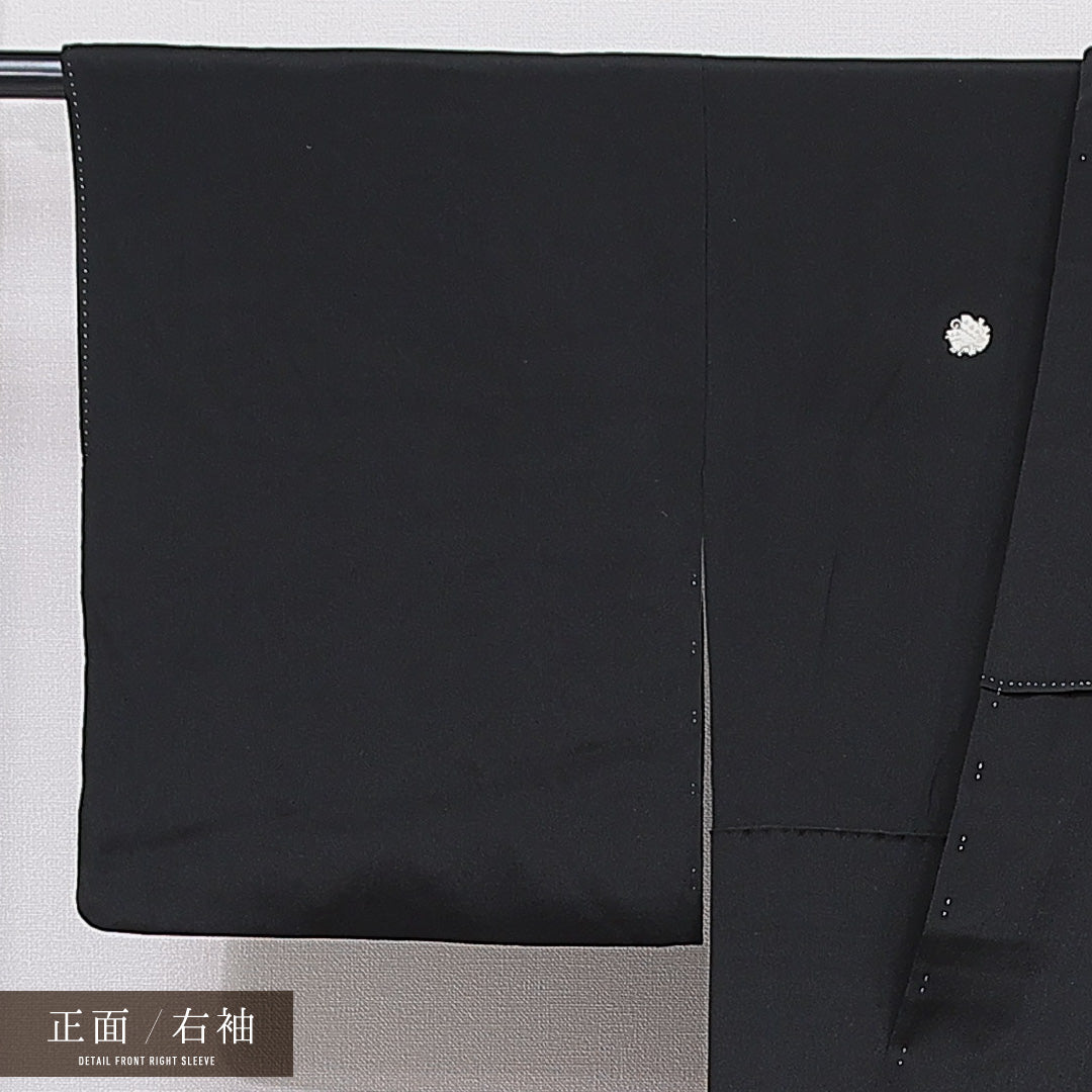 黒留袖 袷 身丈156cm 裄丈63cm 正絹 Sランク 五つ紋 (揚羽蝶) フォーマル 広衿 Mサイズ 比翼 山水 黒系 RP 1213-07078