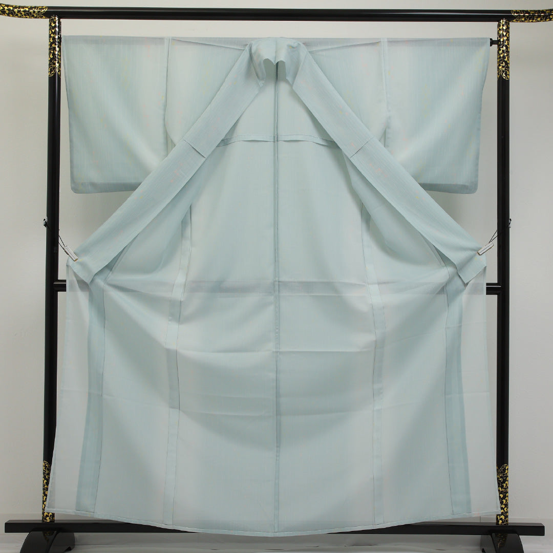 夏物 洗える着物 小紋 絽 身丈162cm 裄丈66cm ポリエステル Sランク インフォーマル 広衿 Sサイズ 創作柄 水色系 RP 1221-17331