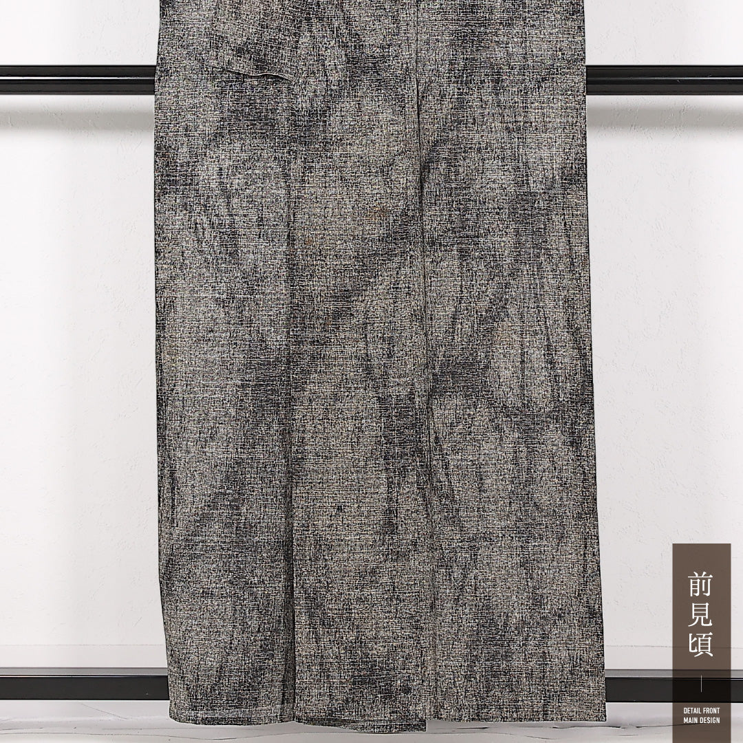 夏物 洗える着物 麻の紬 身丈155cm 裄丈62cm 麻 Cランク カジュアル 広衿 Lサイズ グレー系 RP 1223-17501