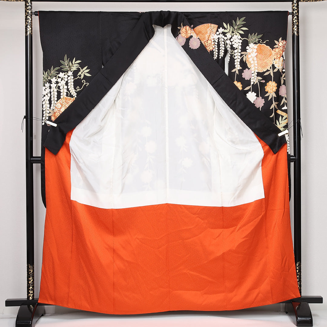 振袖 袷 身丈164cm 裄丈65cm 正絹 Sランク フォーマル 広衿 Lサイズ 吉祥文様 黒系 RP 1215-06787