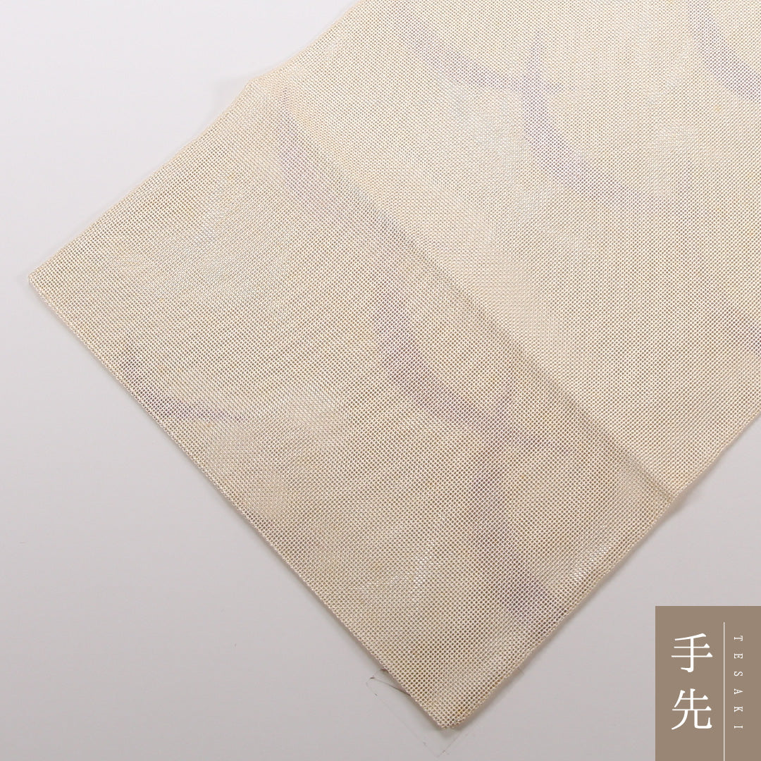 夏物 袋帯 帯丈420cm 正絹 六通 セミフォーマル 綴れ織 扇 芝草 黄系 1243-02492