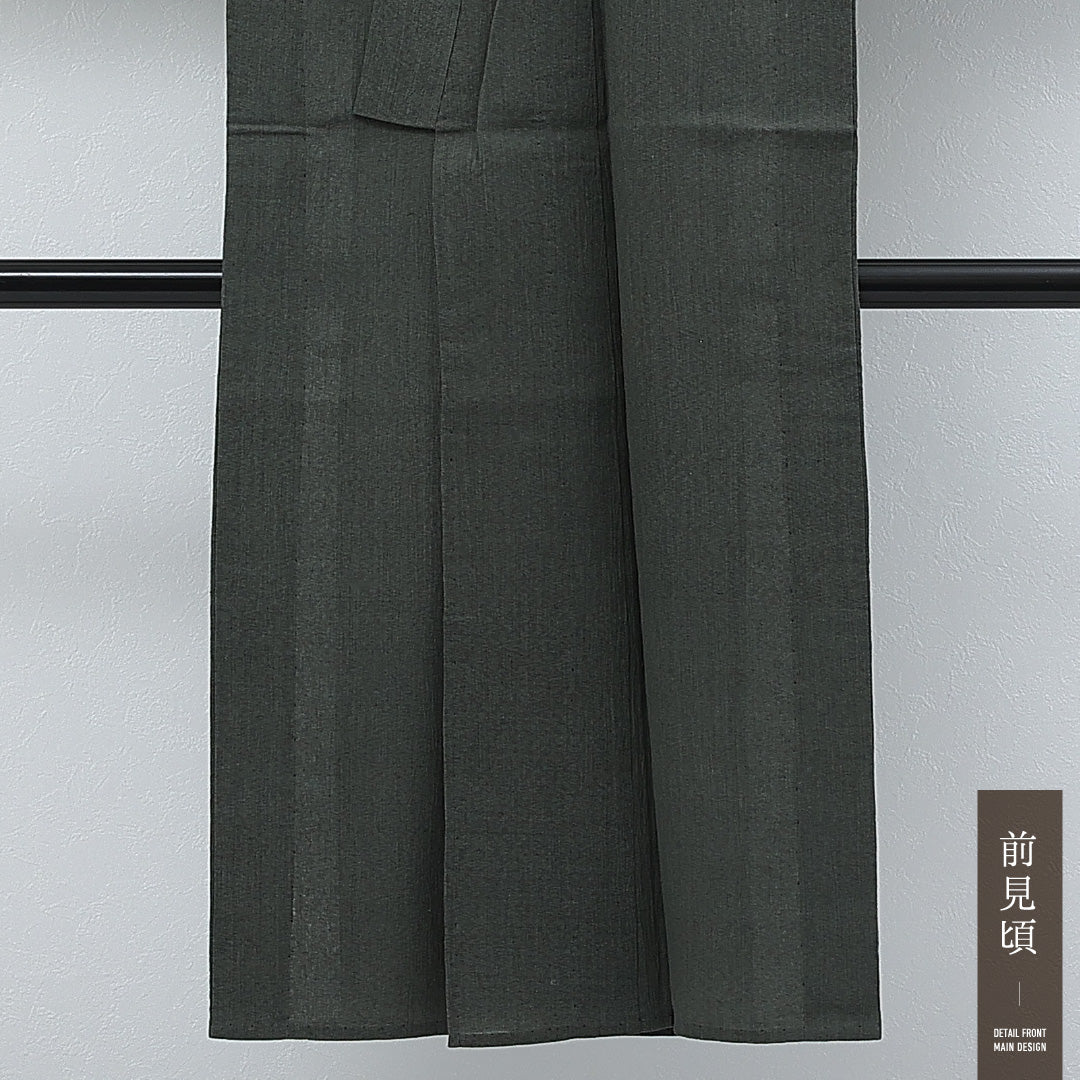 夏物 洗える着物 麻の男着物 夏紬 身丈135cm 裄丈60cm 麻 Sランク カジュアル 棒衿 Lサイズ 色無地 居敷当て 肩当て 無地 緑系 RP 1224-17273