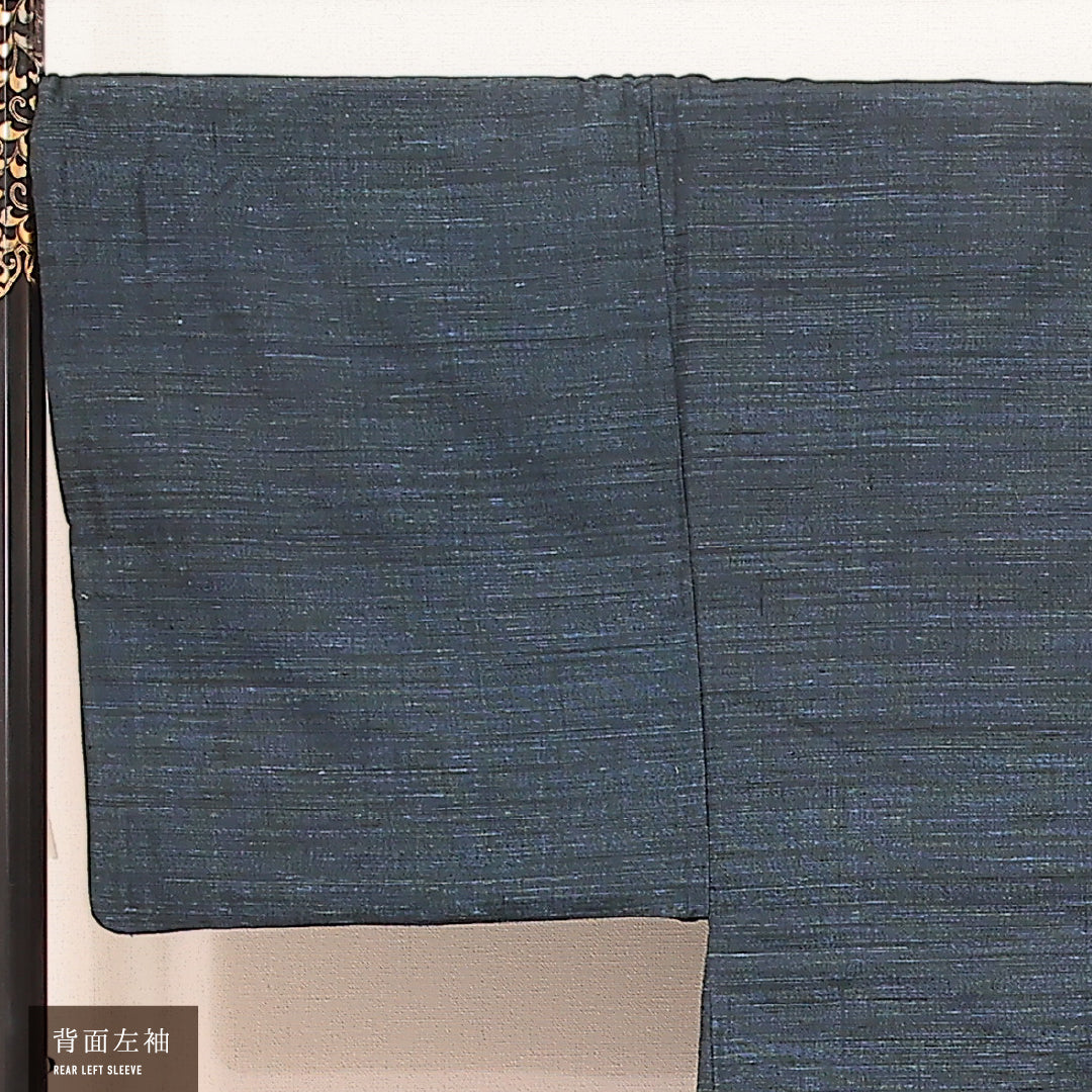 羽織 男性用 (紬) 袷 身丈89cm 裄丈70cm 正絹 Aランク カジュアル Lサイズ 無地 青系 RP 1235-17223