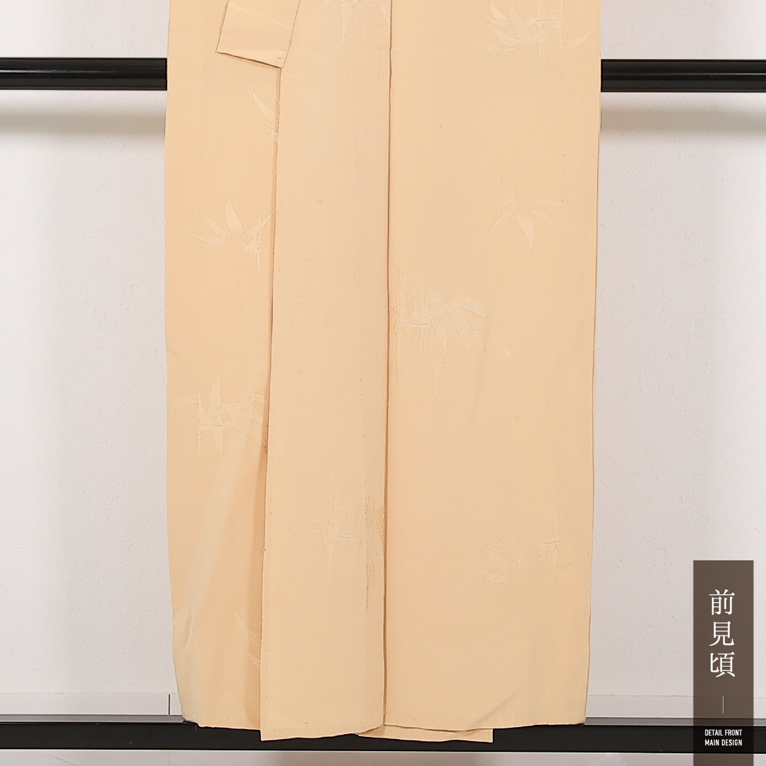 色無地 単衣 身丈151cm 裄丈63cm 正絹 Aランク インフォーマル バチ衿 Mサイズ 笹 クリーム系 RP 1219-17410