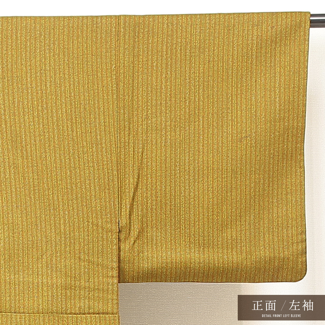 洗える着物 ウールの男着物 袷 身丈140cm 裄丈65cm ウール Cランク カジュアル 棒衿 Mサイズ 縞 緑系 RP 1224-17191