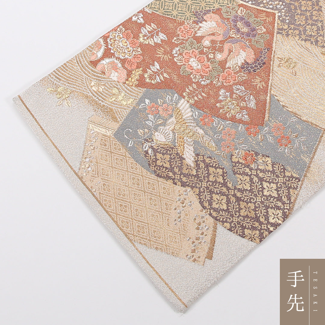 袋帯 帯丈428cm 正絹 六通 フォーマル クリーム系 銀系 1243-02585
