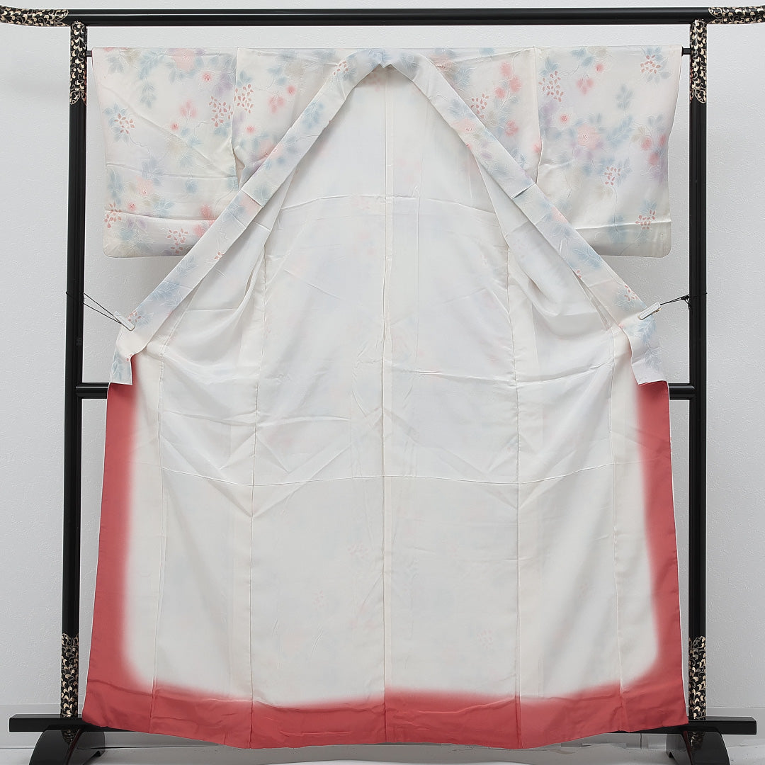 小紋 袷 身丈161cm 裄丈65cm 正絹 Cランク インフォーマル バチ衿 Mサイズ 椿 白系 RP 1221-17282
