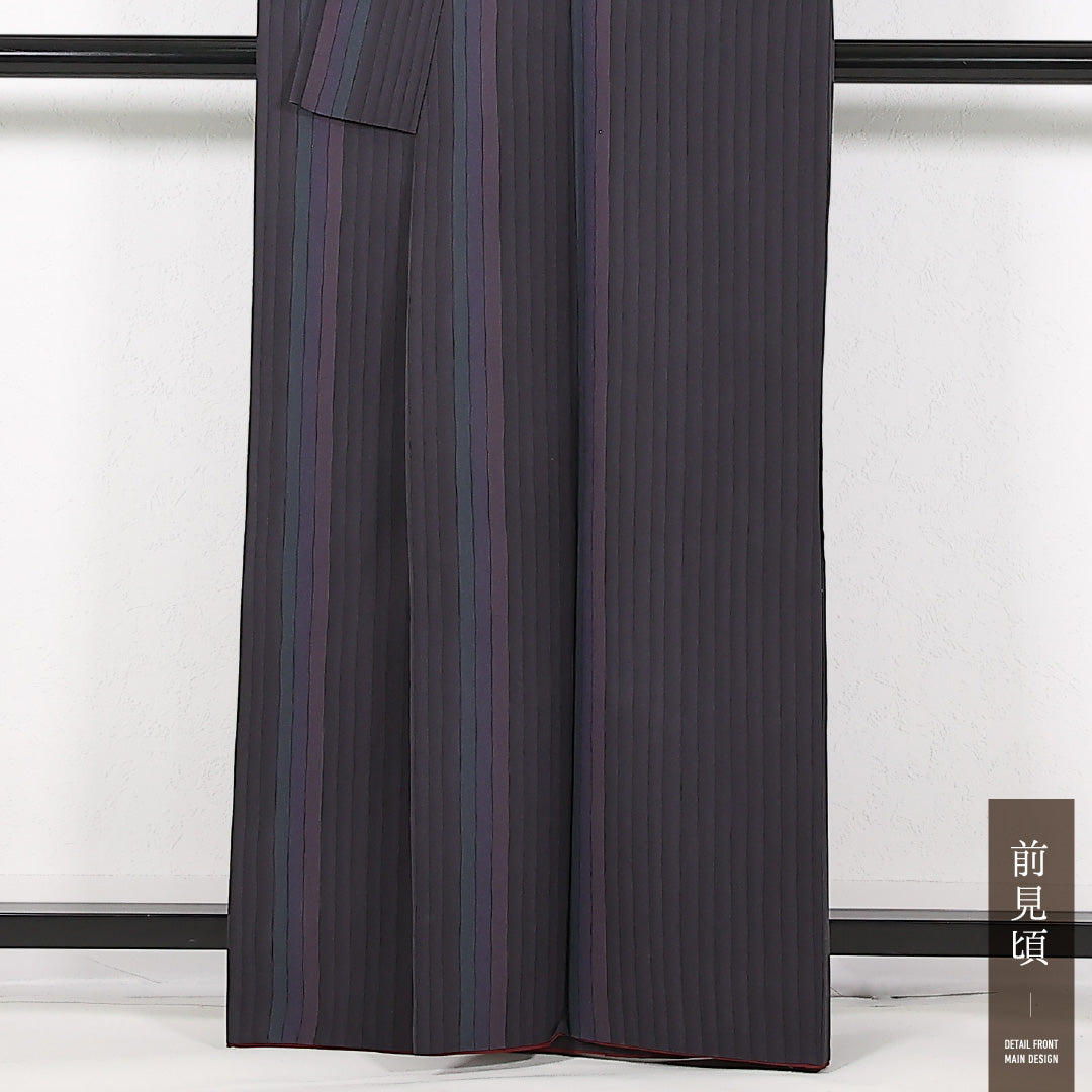 洗える着物 小紋 袷 身丈162cm 裄丈65cm ポリエステル Sランク インフォーマル 広衿 Mサイズ 縞 紫系 RP 1221-17451