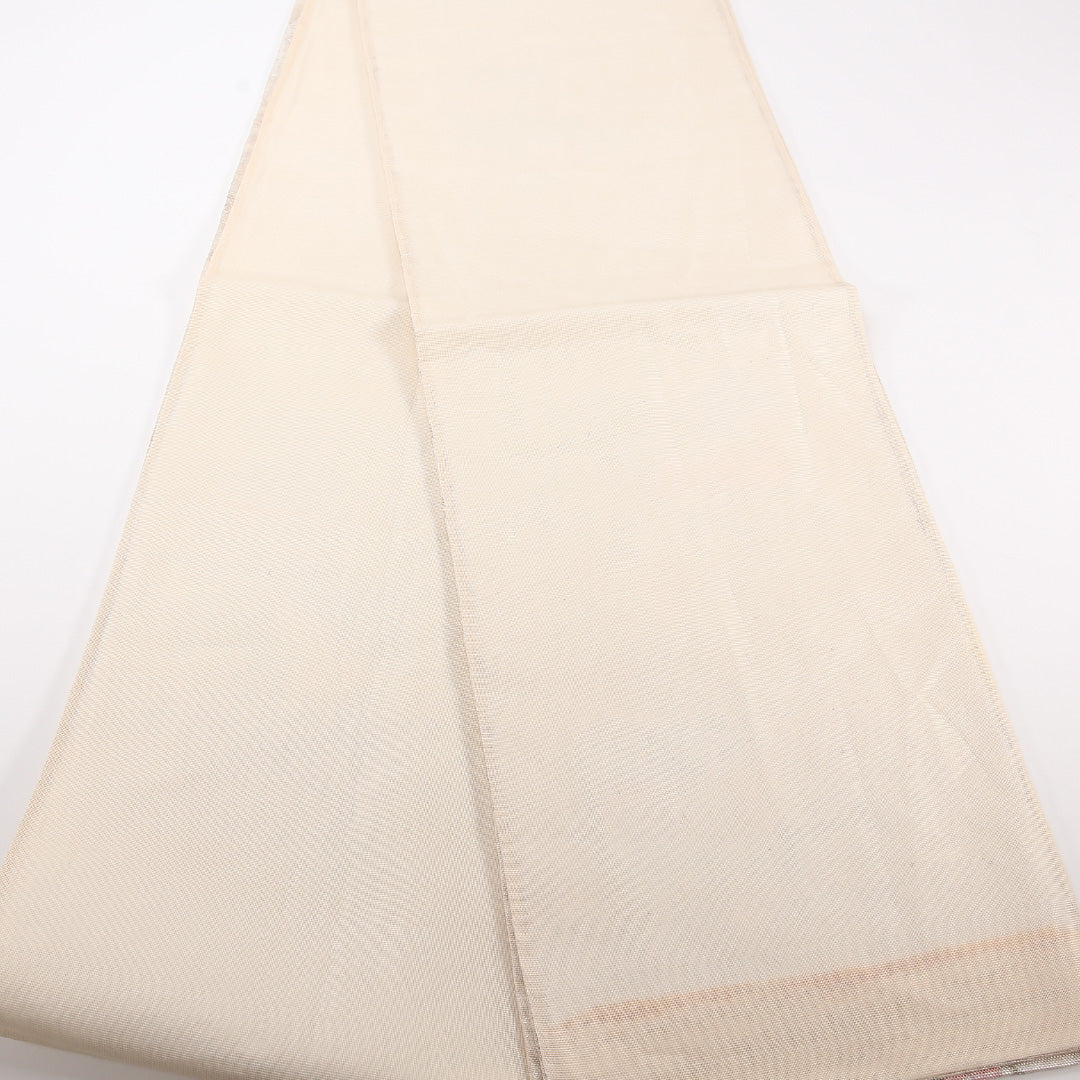 夏物 袋帯 帯丈422cm 正絹 六通 セミフォーマル 綴れ織 扇面文 菊 桔梗 クリーム系 1243-02514