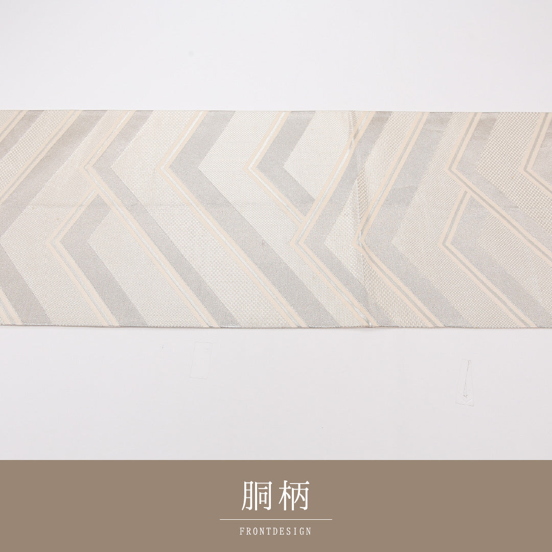 創作柄 袋帯 帯丈428cm 正絹 六通 インフォーマル クリーム系 黄系 1243-02592