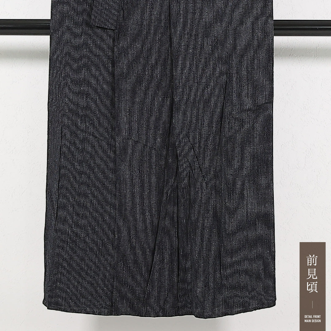 夏物 洗える着物 木綿の男着物 (紬) 身丈142cm 裄丈65cm 木綿 Aランク カジュアル 棒衿 XLサイズ 居敷当て 無地 黒系 RP 1224-17407