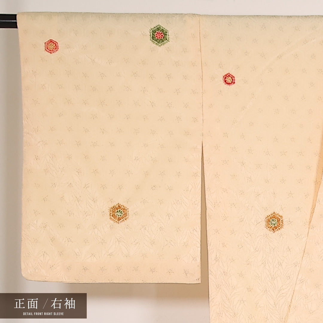 洗える着物 小紋 袷 身丈160cm 裄丈65cm ポリエステル Sランク インフォーマル 広衿 Mサイズ 菊亀甲 黄系 RP 1221-17542