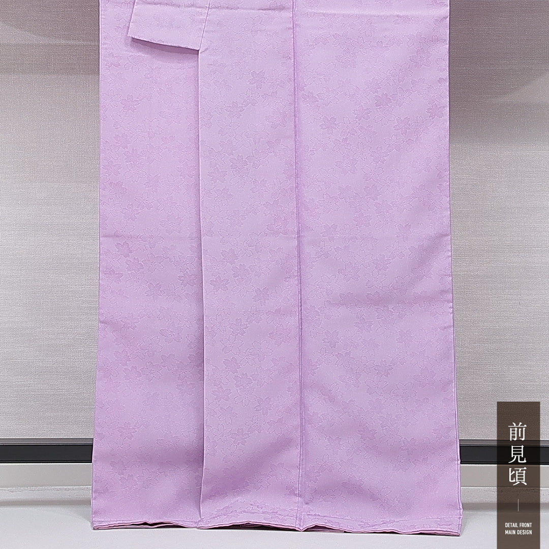 洗える着物 小振袖 袷 身丈168cm 裄丈68cm ポリエステル Sランク セミフォーマル 広衿 XLサイズ 金彩 桜 紫系 RP 1216-07065