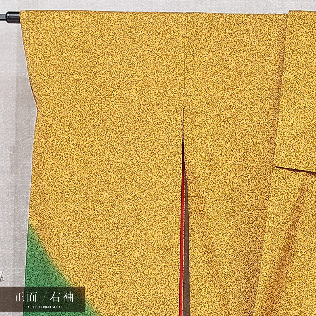 振袖 袷 身丈171cm 裄丈67cm 正絹 Sランク フォーマル 広衿 2XLサイズ 創作柄 黄系 M4 1215-06982