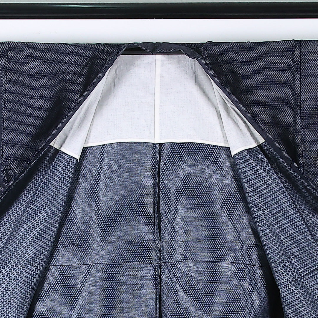 アンサンブル 男着物 (紬) 袷 身丈132cm 裄丈67cm 正絹 Bランク インフォーマル 棒衿 Lサイズ 抽象柄 紺系 RP 1224-17362