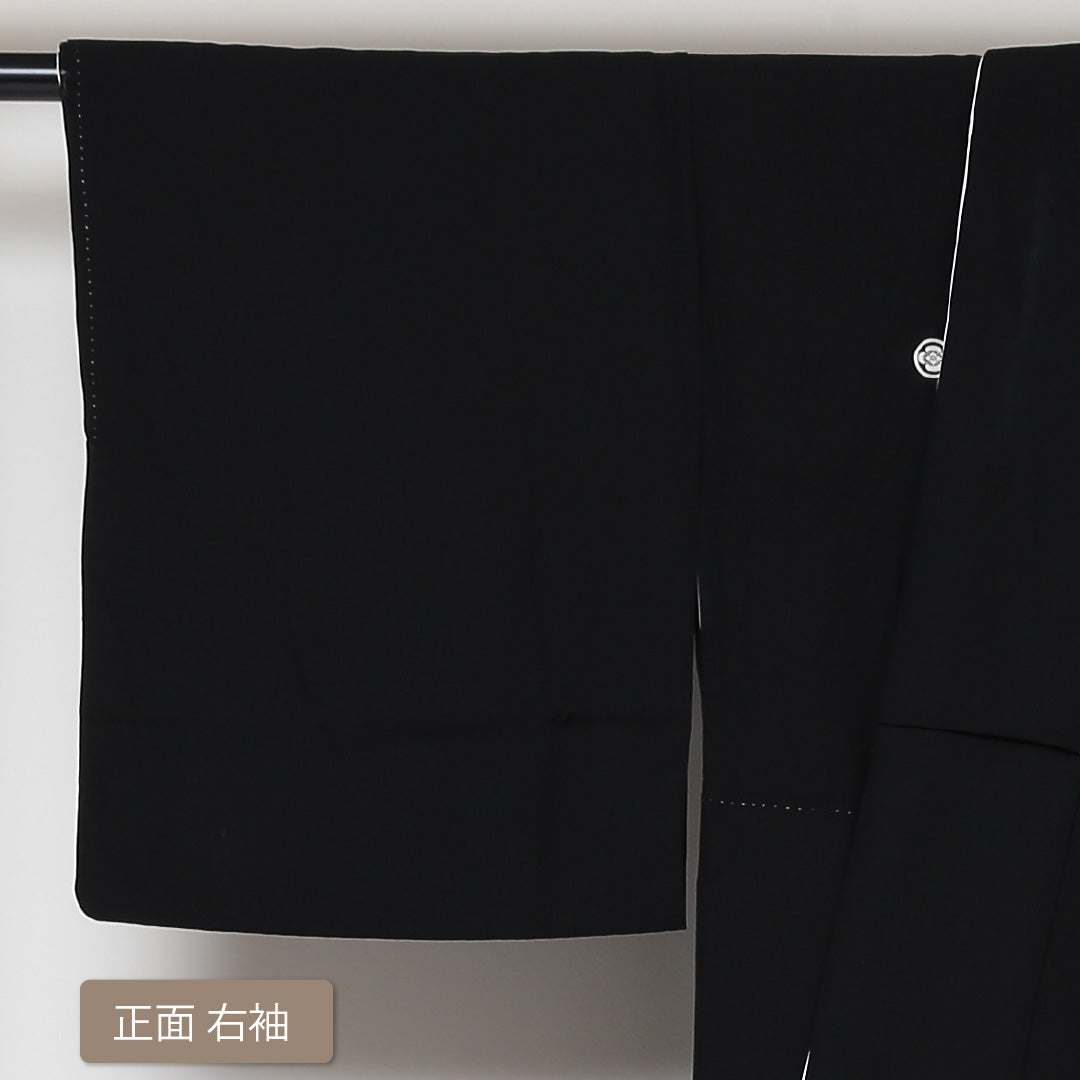 黒留袖 袷 身丈147cm 裄丈63cm 正絹 Aランク 五つ紋 (丸に木瓜) フォーマル 広衿 XSサイズ 翠晶 京友禅 比翼 作家物 落款 山水 黒系 M4 1213-06455