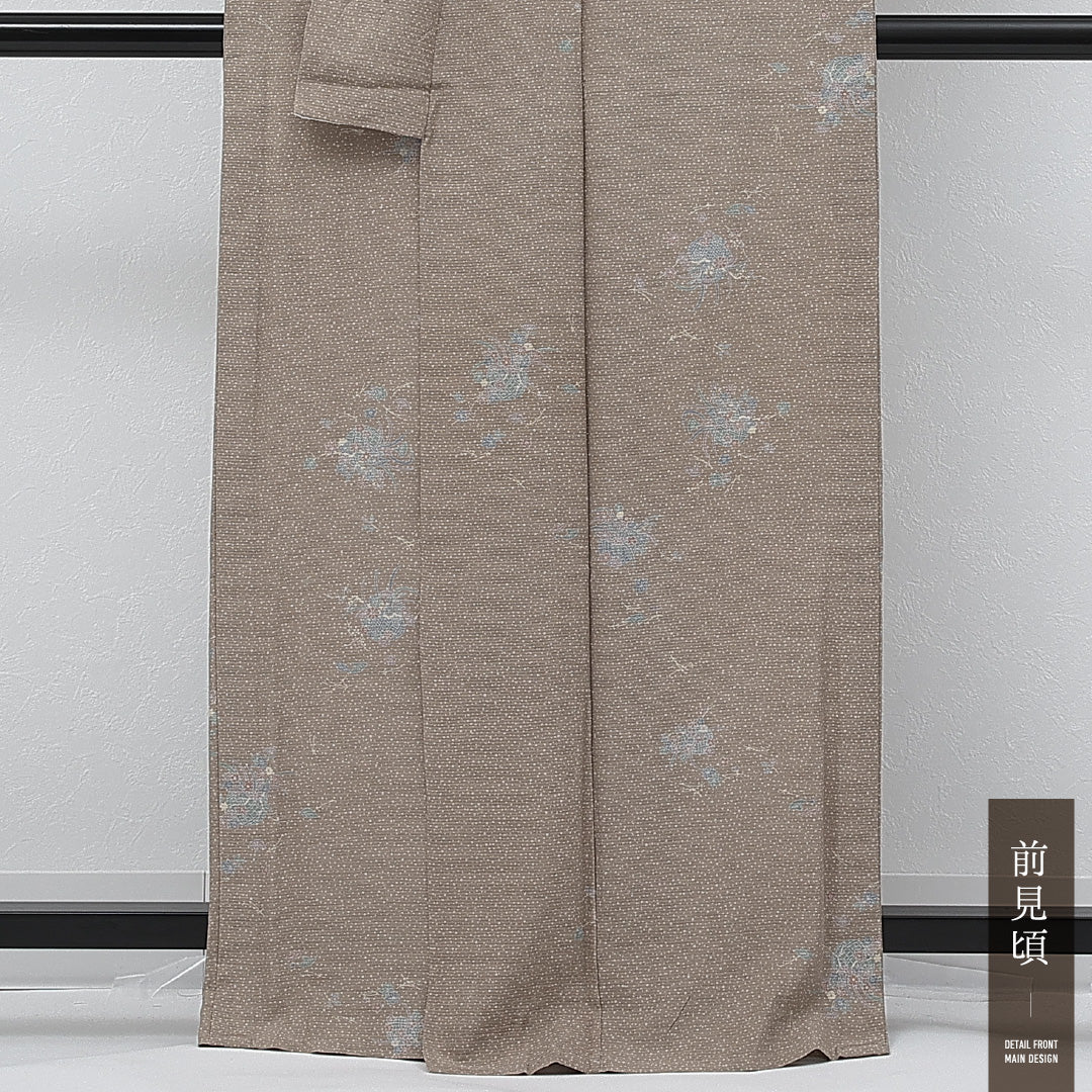 夏物 洗える着物 小紋 絽 身丈166cm 裄丈67cm ポリエステル Aランク インフォーマル 広衿 2XLサイズ 花籠 ベージュ系 RP 1221-17275