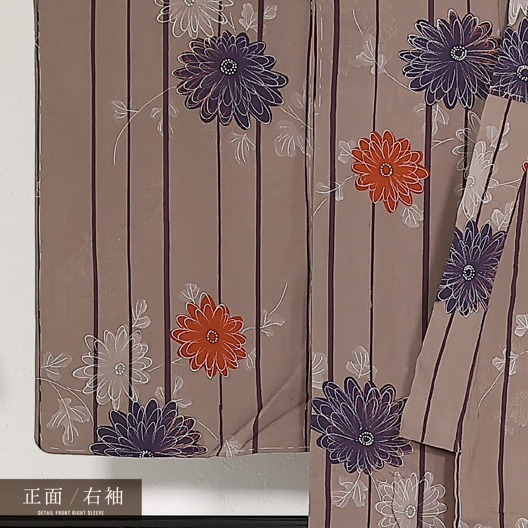 アンティーク 小振袖 (錦紗) 袷 身丈144cm 裄丈61cm 正絹 Aランク 紋意匠 (菊) バチ衿 XSサイズ 菊 グレー系 M4 1216-17554