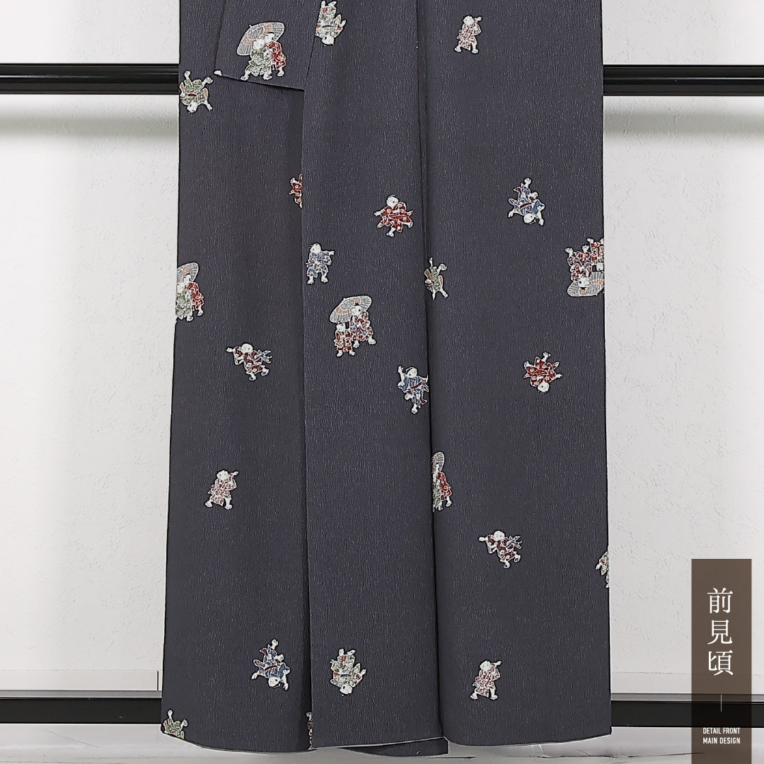 洗える着物 小紋 袷 身丈155cm 裄丈63cm ポリエステル Sランク インフォーマル 広衿 Mサイズ 童 グレー系 RP 1221-17425