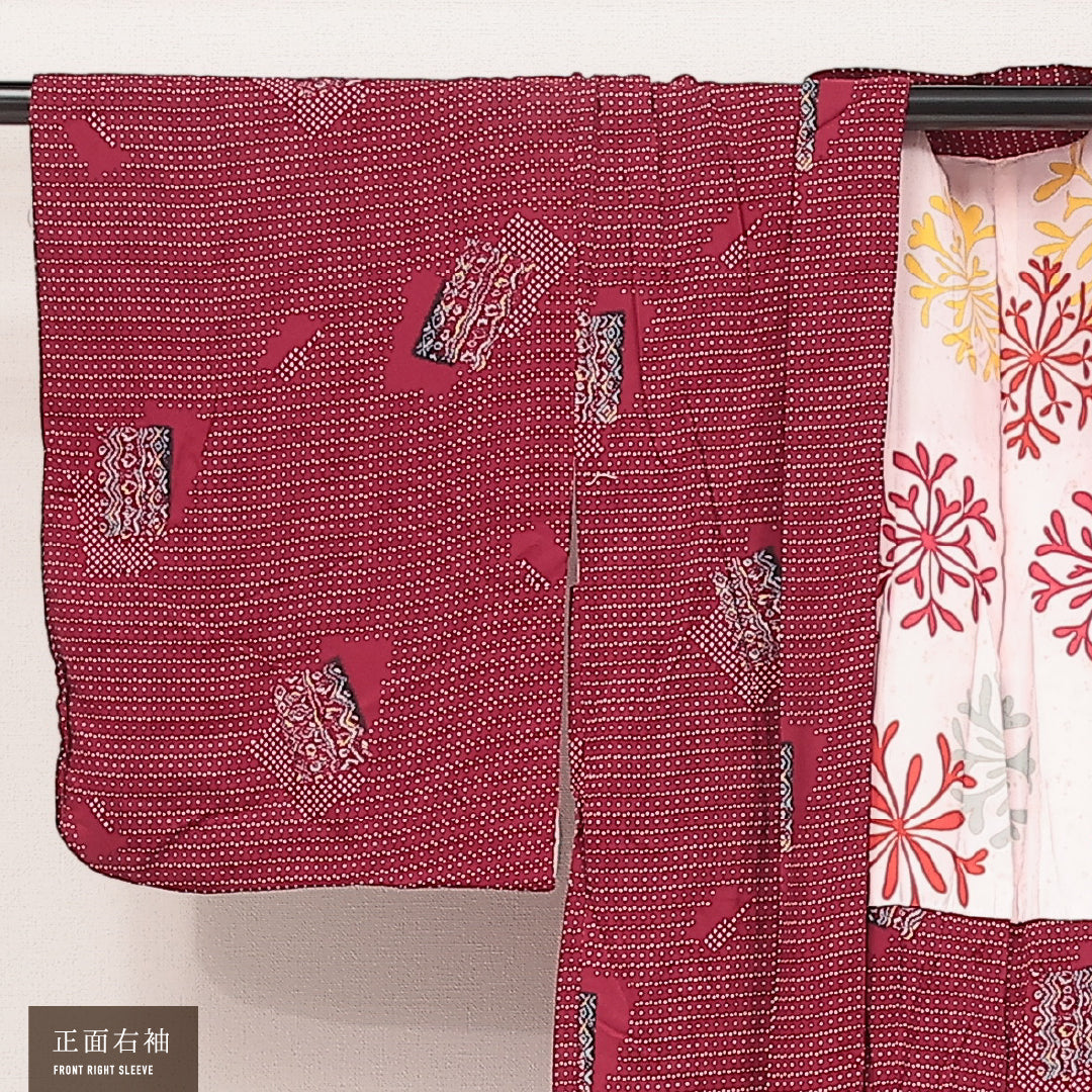 アンティーク 羽織 (紬) 袷 身丈95cm 裄丈62cm 正絹 Aランク Sサイズ 創作柄 赤系 LP 1232-17209