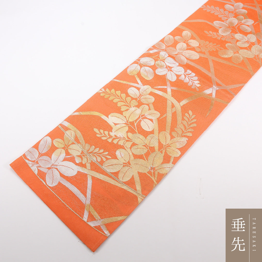 夏物 袋帯 帯丈432cm 正絹 六通 セミフォーマル 萩 朱系 1243-02479