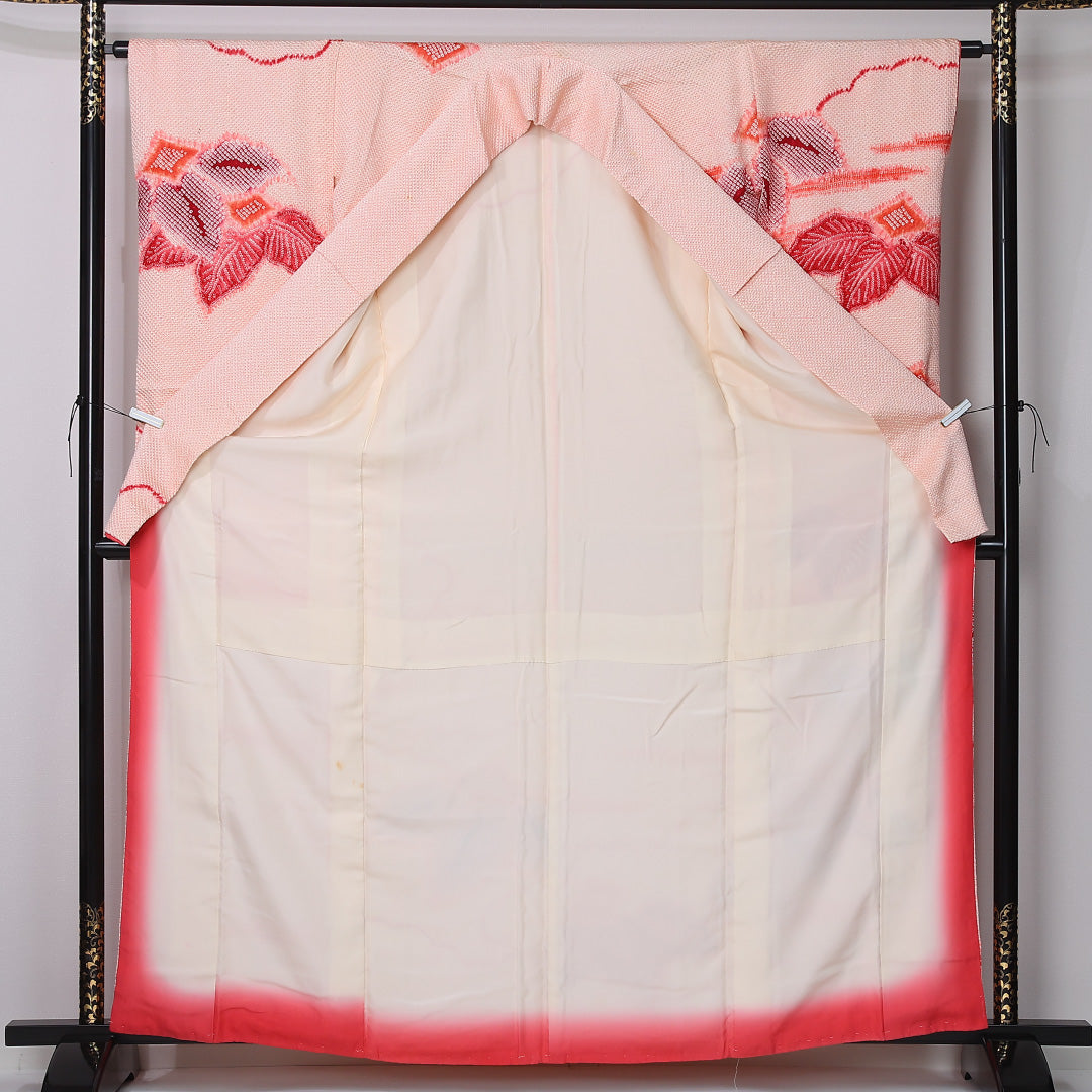 振袖 袷 身丈163cm 裄丈63cm 正絹 Bランク フォーマル 広衿 Lサイズ 花柄 ピンク系 RP 1215-06767