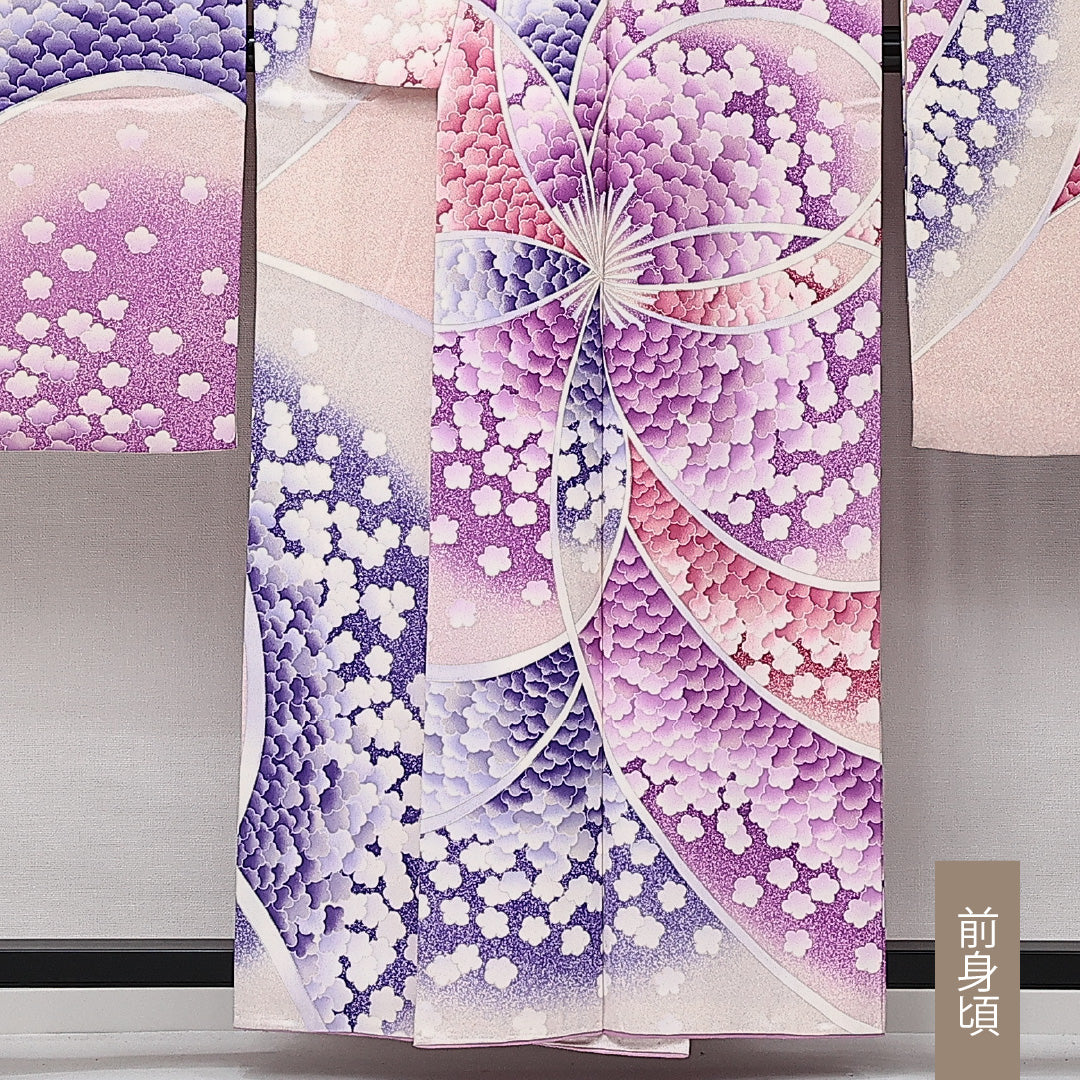 振袖 袷 身丈157cm 裄丈67cm 正絹 Aランク フォーマル 広衿 Mサイズ 梅 ピンク系 RP 1215-06869