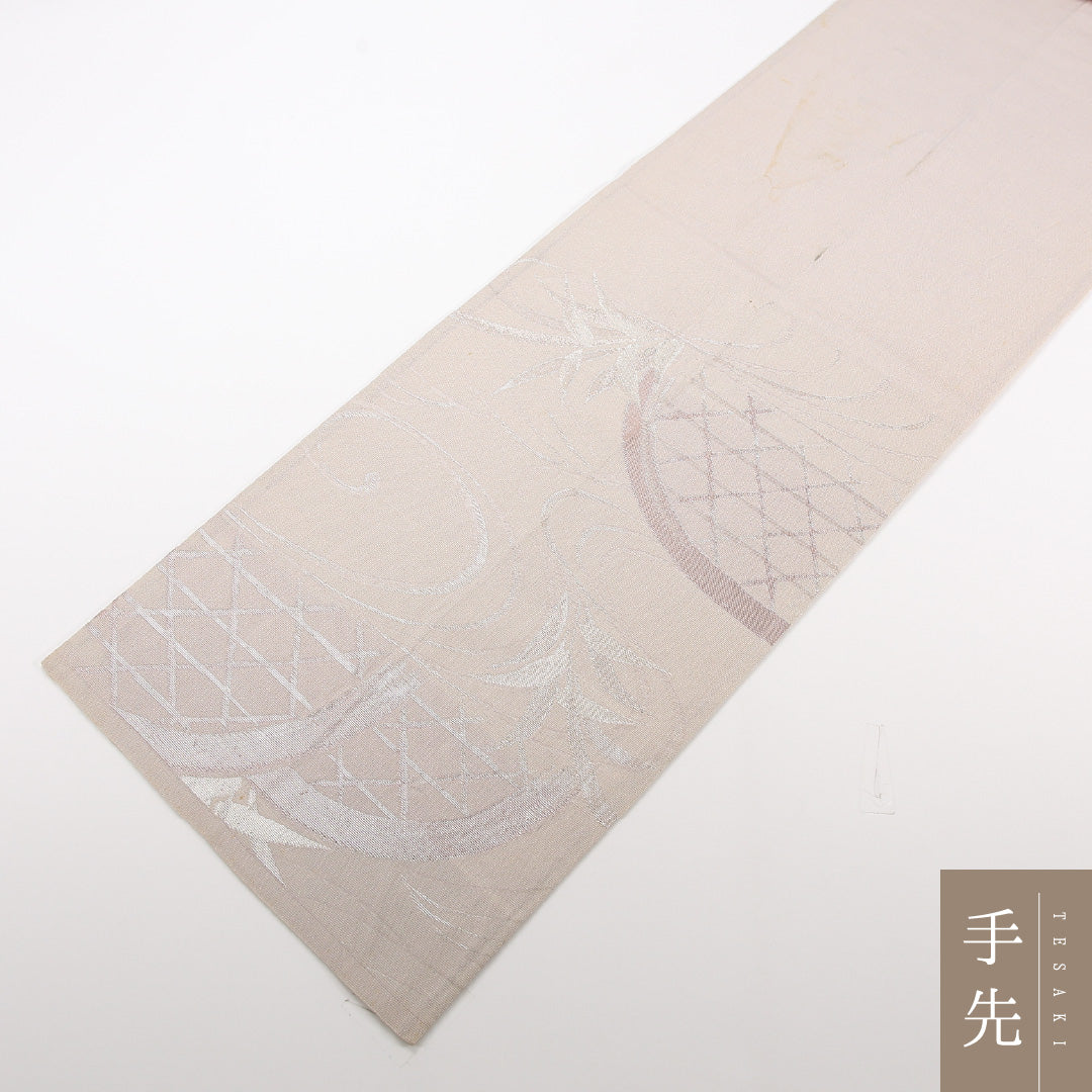 夏物 袋帯 帯丈420cm 正絹 六通 セミフォーマル 光悦垣 流水 紫系 白系 1243-02475