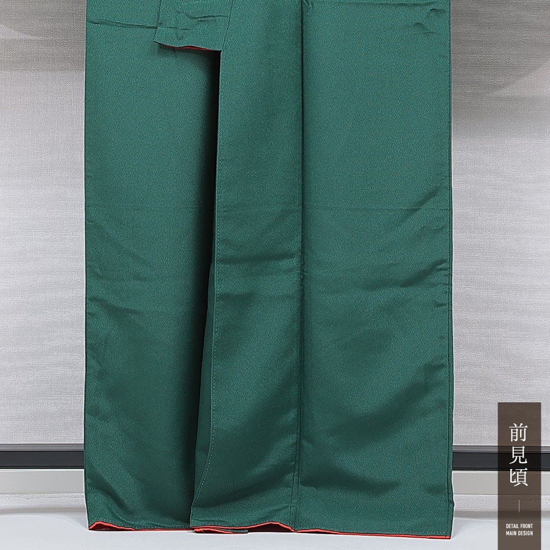 洗える着物 小振袖 袷 身丈164cm 裄丈65cm ポリエステル Sランク セミフォーマル 広衿 Lサイズ 桜 緑系 RP 1216-07074