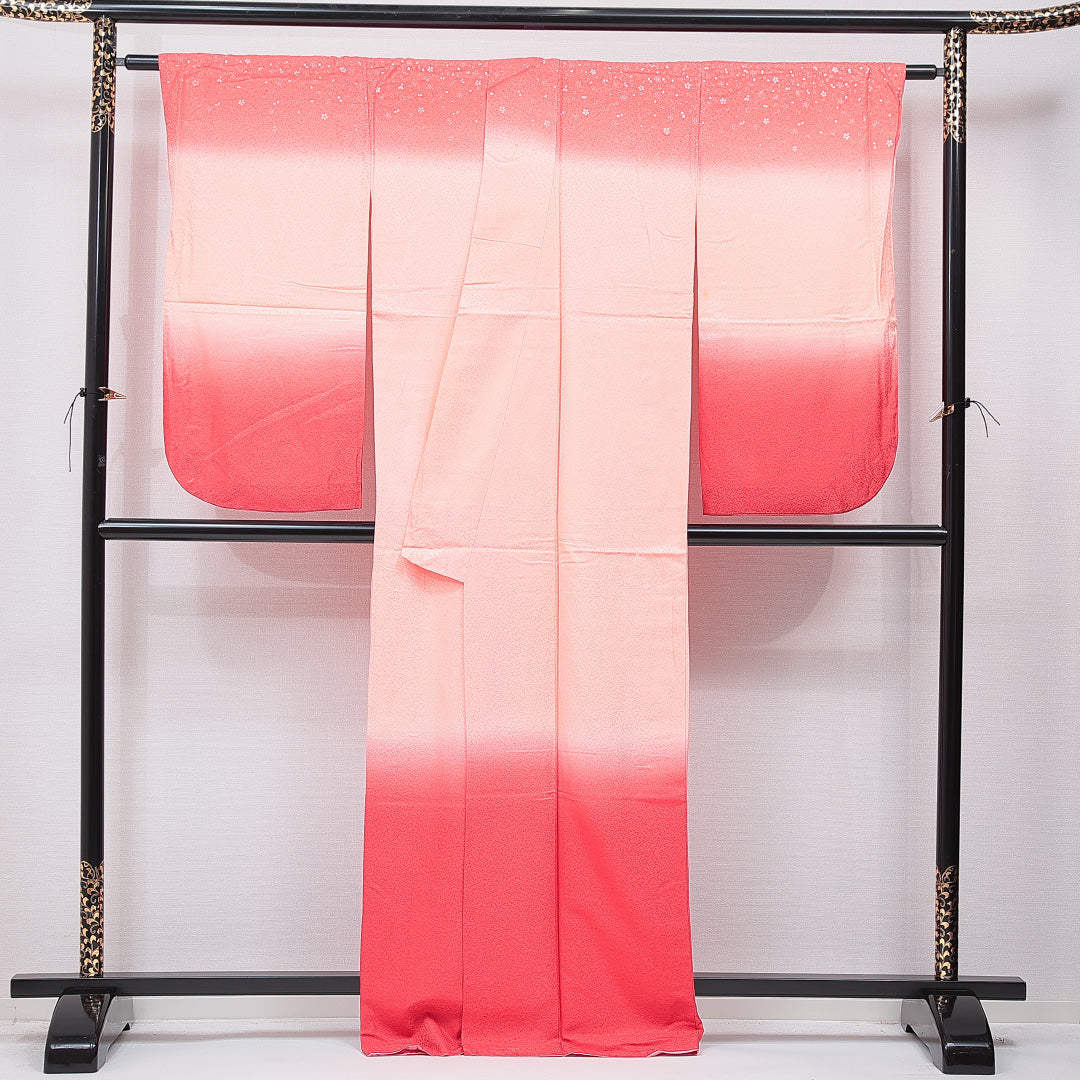 洗える着物 小振袖 袷 身丈168cm 裄丈66cm ポリエステル Sランク セミフォーマル 広衿 XLサイズ 桜 ピンク系 RP 1216-07041